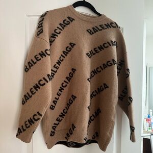 Balenciaga Beige Logo Crewneck Sweater